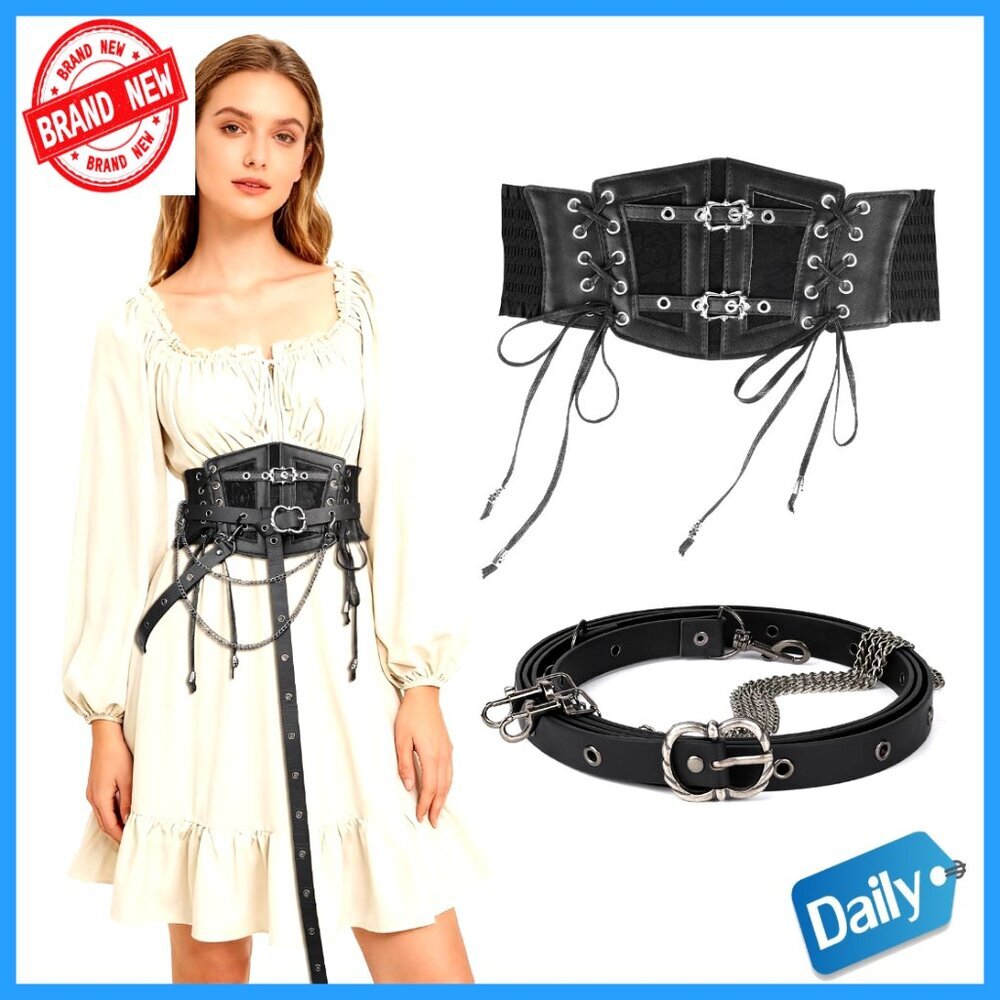 Vintage Underbust Corset Belt Gothic Renaissance Elastic Waist Chain Belt